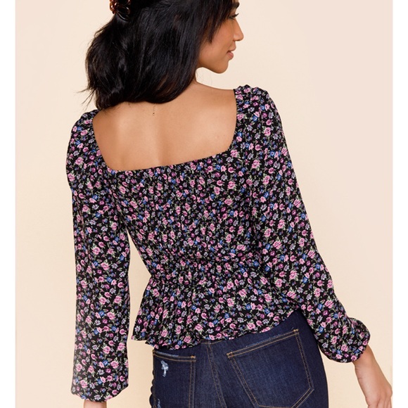 💗 NWT bohemian floral squareneck longsleeve flare bottom top- XL 🍂 - Picture 4 of 9